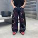 Men's Clothing Style High Street Loose Straight Leg Jeans Color Blocked Faux Ripped Mid Waist Cotton Long Skinny Pants_mkmklike.com