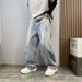 Men's Distressed Ripped Painted Jeans High Street Style Relaxed Drape Straight Wide Leg Casual Washed Finish_mkmklike.com