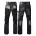 Trendy Personality Retro Contrasting Color Micro-pull Jeans Men's Micro-flared Jeans Non-elastic Slim-fitting Micro-pull Pants Men 9303_mkmklike.com