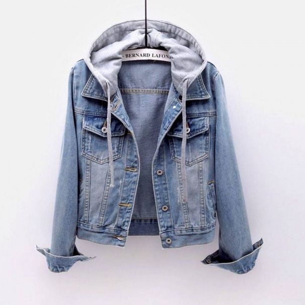 Women's Slim-Fit Denim Jacket With Hood - Korean Style Lightweight Long Sleeve Coat For Spring & Autumn_mkmklike.com