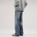 Men's Vintage Washed Ice Blue High Street Straight Jeans | Clean Fit Denim Pants | Retro Distressed Style | Comfortable Cotton Blend_mkmklike.com