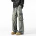 Men's Vintage Washed Cargo Jeans With 3D Pockets – Retro Workwear Pants | Distressed Denim For Street Style_mkmklike.com