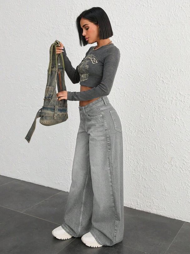 Spring/Summer Women's High Waist Wide Leg Jeans Retro Fashion Straight Leg Loose Fit Relaxed Everyday Wear Versatile Comfortable Feshion Trend_mkmklike.com