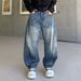 Men's Clothing Vintage Washed Straight-Leg Jeans For Men – Distressed High Street Denim With Raw Hem & Faded Blue Wash (Relaxed Fit, Non-Stretch )_mkmklike.com