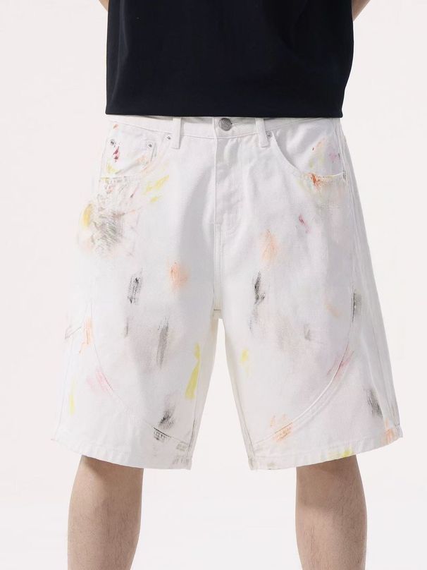 HME Men's Denim Shorts for Summer European And American Style High Street Trendy Heavyweight Graffiti Loose Casual 5 Point Cross Border_mkmklike.com