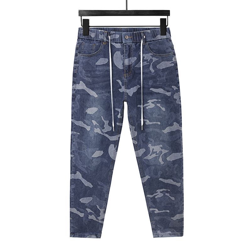 Large Size Men's Spring And Summer New Camouflage Jeans Men's Trendy Brand Multi-functional Drawstring Waist Small Straight Jeans Men_mkmklike.com