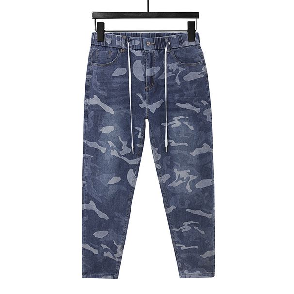 Large Size Men's Spring And Summer New Camouflage Jeans Men's Trendy Brand Multi-functional Drawstring Waist Small Straight Jeans Men_mkmklike.com