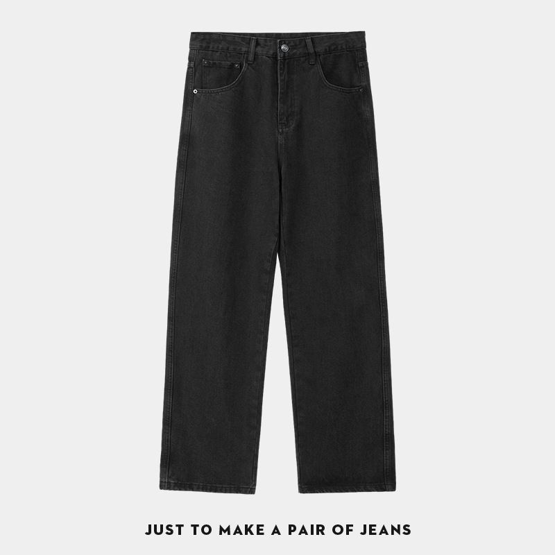Men's Slim Straight-Leg Jeans - Classic Black Denim Pants With Washed Finish (Slim Fit, Sizes S-Xxxl)_mkmklike.com
