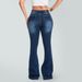 Retro Women's Stretchy Flared Jeans Mid-Rise Ripped Distressed Frayed Edges Slightly Flared Long Casual Street Style_mkmklike.com