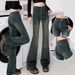 ELLE Vintage Two-Button High-Waisted Flared Jeans For Petite Women, New Spring And Autumn Slim Fit Stretchy Bootcut Pants_mkmklike.com