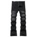 European Station American Style Trendy Brand New Black Gray Washed Scratched Patch Paint Graffiti Stretch Slim Fit Jeans_mkmklike.com