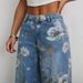 Spot 15875 Women's Loose Straight Wide Leg Pants Street Fashion Printed Denim Trousers_mkmklike.com