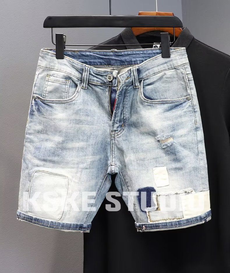 Straight Male Denim Shorts Ripped Jorts Distressed Retro Baggy Men's Short Jeans Pants Fitted Designer Y2k With Vintage 28-36 Size_mkmklike.com