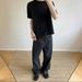 14oz Raw Denim Jeans – Black & Dark Blue Striped Straight Leg With Flared Wide Leg Silhouette_mkmklike.com
