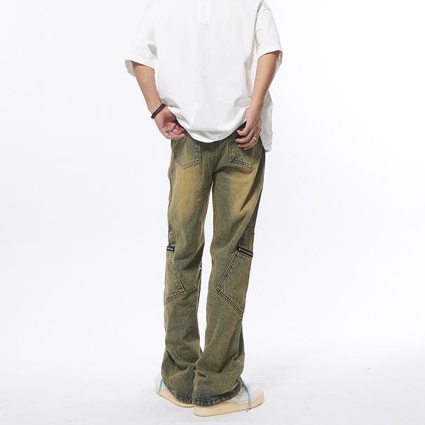 Nordmann Mud Yellow Retro Workwear Jeans For Men Loose Straight American Hip-Hop Trendy Brand Cool Versatile Casual Pants_mkmklike.com