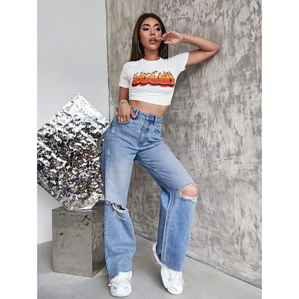 Women's Washed Straight Leg Jeans - Relaxed Fit High Waist Casual Denim Pants For Everyday Wear_mkmklike.com