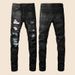Men's Slim Fit Distressed Jeans With Patchwork & Ripped Details Streetwear Style Stretch Denim Pants For Casual Wear_mkmklike.com