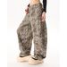 Men's Clothing Deconstructed Leopard Print Jeans – Asymmetrical Wide-Leg Denim Pants (Unisex Vintage Streetwear, Non-Stretch, Raw Hem, Anti-Fit )_mkmklike.com