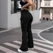 Women's Clothing Slim Fit Flared Cargo Pants New Style High Waist Slimming Casual Pants Versatile Black Floor Length High Elastic Denim Jeans_mkmklike.com