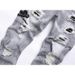 European Men's Light Blue Ripped Embroidered Jeans Men's Trendy Elastic Slim Fit American High Street Trousers_mkmklike.com