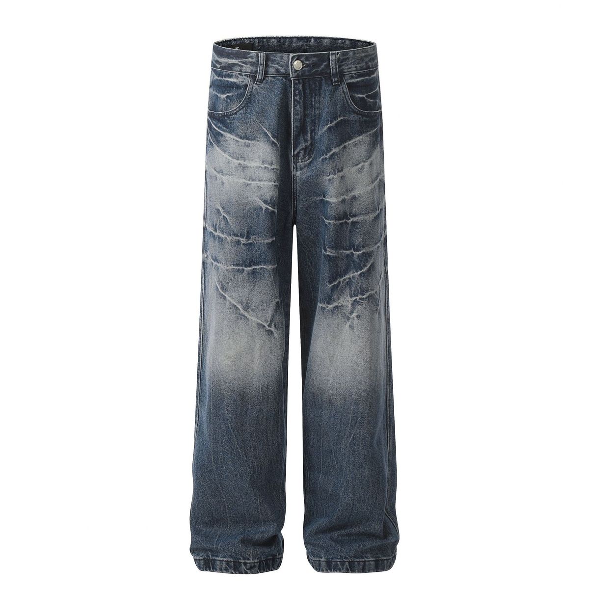 Men's Clothing Retro 2025 Neutral Trendy Washed Old Design High End Men's Loose Denim Trousers_mkmklike.com