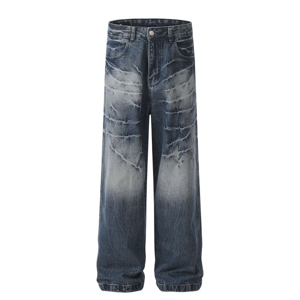 Men's Clothing Retro 2025 Neutral Trendy Washed Old Design High End Men's Loose Denim Trousers_mkmklike.com