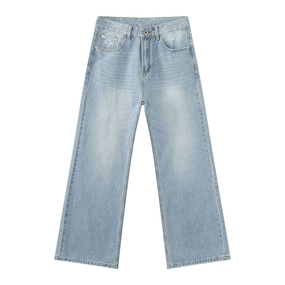 Men's Clothing Classic Washed Light Blue Jeans Basic Straight Leg Slimming Casual Versatile Clothing For Everyday Wear_mkmklike.com