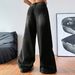 Women's Black Wide Leg Distressed Denim Jeans - Loose Fit Casual High Waist Long Pants For Everyday Comfort_mkmklike.com