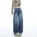 Trendy Girl Closet 2025 Autumn New Style Dark Color Distinctive Back Pocket High Waist Scimitar Wide Leg Jeans For Women Slimming Straight_mkmklike.com