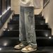 European And American Style Street Star Sticker Jeans Men's Clothing Ruffian Handsome Loose Straight Teen Hip Hop Wide Leg Dad Pants_mkmklike.com