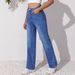 Women's Vintage Stretch Slim-fit Jeans With Double-button Design, Dark Blue Denim Trousers, High-waisted And Slimming_mkmklike.com