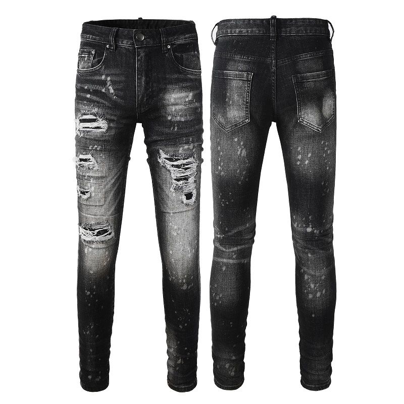 Black Vintage Classic Destroy Fashion Distressed Ripped Jeans Paint Denim Skinny Jeans_mkmklike.com