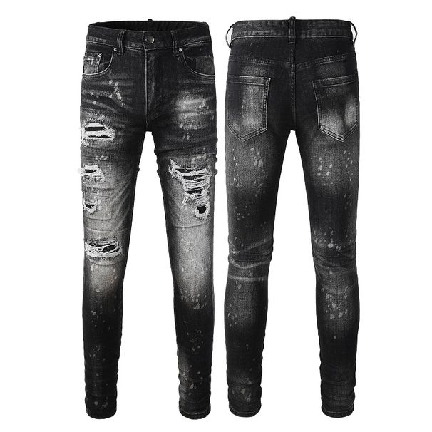 Black Vintage Classic Destroy Fashion Distressed Ripped Jeans Paint Denim Skinny Jeans_mkmklike.com