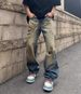 High-street Yellow Mud-dyed Distressed Jeans, Loose Straight Leg, Slimming, Drapey Trousers_mkmklike.com