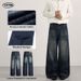 LKTM Men's Retro Washed Distressed Whiskered Bamboo Texture Jeans Unisex Trendy Pleated A-Line Trousers_mkmklike.com