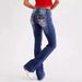 Women's High-Waisted Stretch Denim Pants With Embroidery Details - Flared Leg, Comfort Fit, Casual & Streetwear (S-XXL)_mkmklike.com