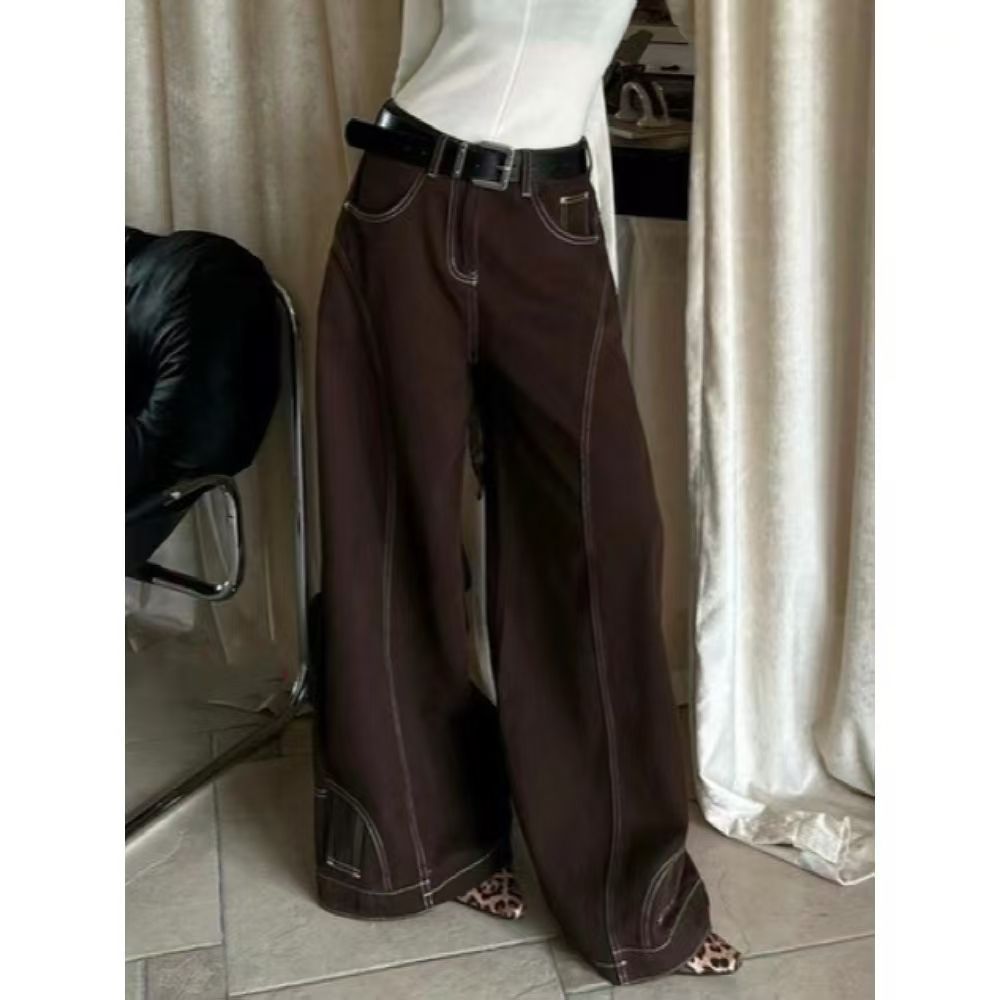 Women's Clothing Retro Spring And Autumn New Style Old Money Style Wide Leg Jeans Loose Versatile Mopping Pants Trousers_mkmklike.com