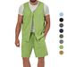 Men's Cotton And Linen Suit Casual Sleeveless Cardigan Shorts Two-Piece Suit_mkmklike.com