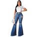 Women's Clothing Nostalgic High Waist Retro Elastic Hip Lifting Torn Holes Personality Trendy Wide Leg Flared Jeans Jeans Mopping Pants_mkmklike.com