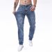 Men's Slim Fit Stretch Jeans With Embroidered Detailing - Classic Blue Denim Pants For Casual Wear_mkmklike.com
