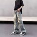 Men's Retro Washed Distressed Ripped Jeans Loose Straight Leg Trendy Flared Design Cool Casual Denim_mkmklike.com