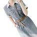 2025 Early Summer New Light Colored Denim National Style High-End Short Sleeved Mid Length Dress 112_mkmklike.com