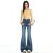 Retro Blue Stretchy Sweet And Spicy High-Waisted Flared Jeans For Women, New Early Autumn Style, Non-Tight-Fitting,_mkmklike.com