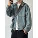 Collar Zipper Large Pocket Denim Jacket Retro Workwear Loose Casual Trend Top Jacket_mkmklike.com