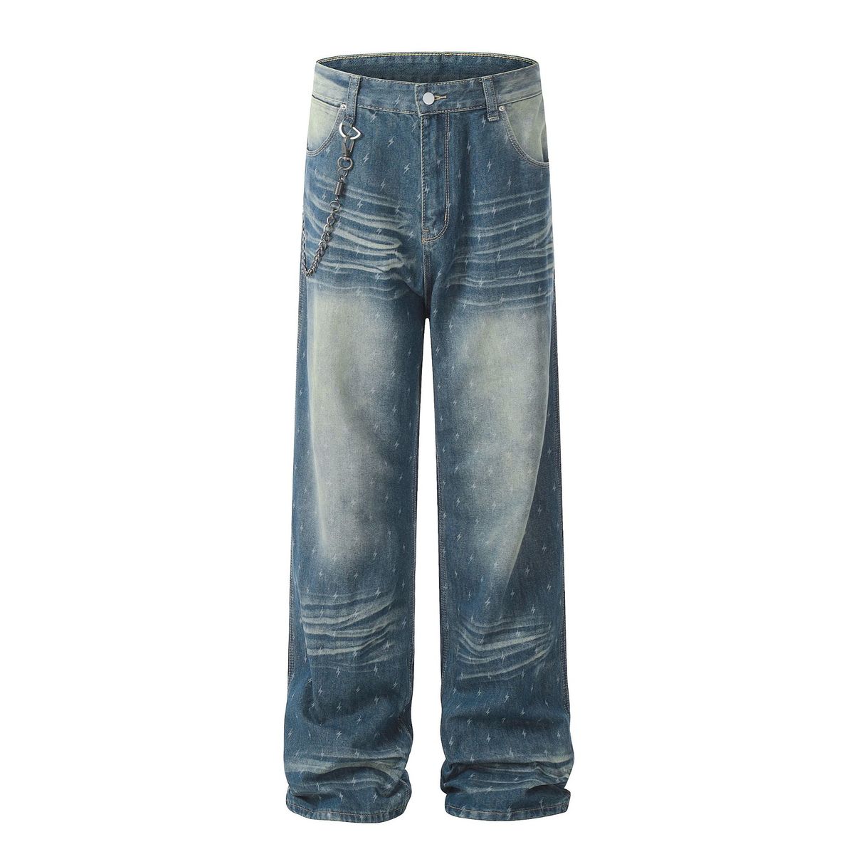 Men's Clothing Retro Washed Cat Whisker Straight Jeans Loose Casual Jeans_mkmklike.com