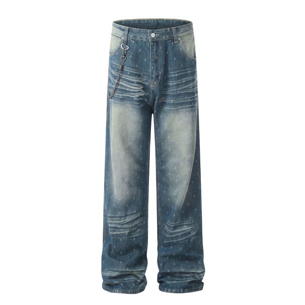 Men's Clothing Retro Washed Cat Whisker Straight Jeans Loose Casual Jeans_mkmklike.com