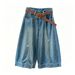 Women's American Retro Blue Denim Jeans High Waisted Slimming Loose Fit Wide Leg Cropped Pants Petite Summer Style Versatile_mkmklike.com