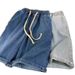 Men's Denim Shorts 5-Inch Inseam American Casual Washed Elastic Waist Straight Leg Summer Shorts_mkmklike.com