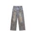 Nordmann European And American Style Vibe Ink Splash Ripped Jeans For Men, Unique Design, Casual Pants, Trendy Brand, Loose_mkmklike.com