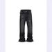 JDKZ Men's Retro Paris Style Ink Splashed Jeans High Street Trendy Brand Straight Leg Slightly Flared Raw Edge Trousers_mkmklike.com